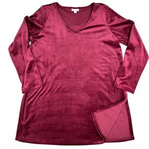 Pure Jill Burgundy Velvet V Neck Long Sleeve Tunic Top Petite‎ M